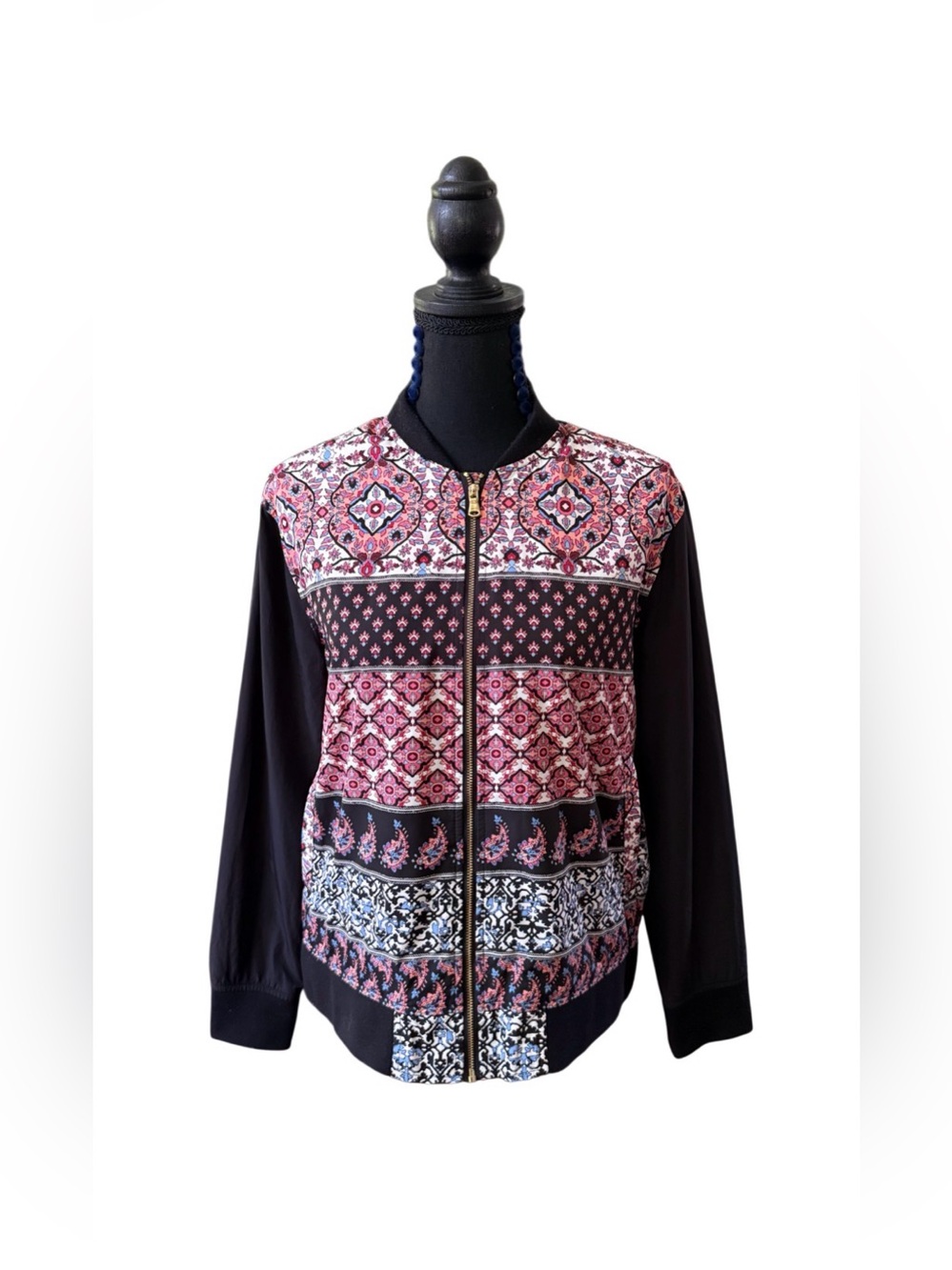 Rafaella Pink and Black Printed Bomber Jacket